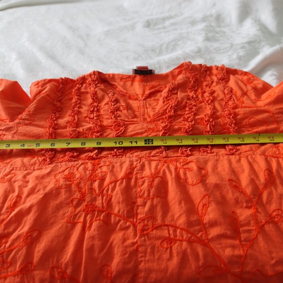 Beautiful Sandy Starkman Orange embroidered ruffled tunic top lightweight XL - Picture 5 of 11